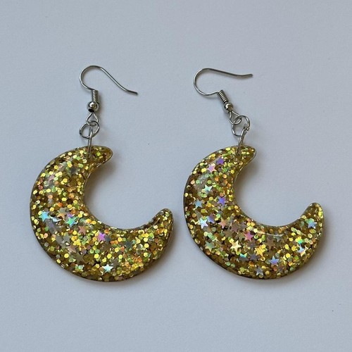 Crescent moon earrings, Star Glitter , Acrylic. 7cm long. Pick your colour - Picture 40 of 45
