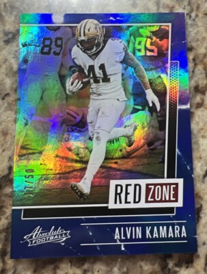 Alvin Kamara /50 2020 Panini Absolute Red Zone Blue Holofoil SP Saints!