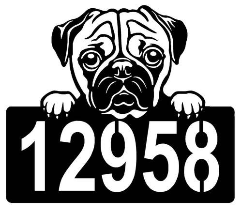 Pug Address Sign - Detailed Dog Design with Custom House Numbers - Made in USA - Picture 8 of 8