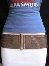 WOMEN DARK GRAY FAUX LEATHER ELASTIC FABRIC WIDE CASUAL BELT METAL BUCKLE XS S M