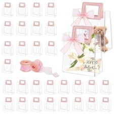 30Pcs Clear Gift Bags with Handles Transparent PVC Gift Bag with Ribbon Reusa...