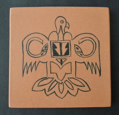 Artisan Handmade Southwestern Indian Eagle Design Glazed Tile 5.75  Square VGC
