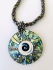 Pendant Beaded Necklace Estate Jewelry Abalone Mother of Pearl Round Shape