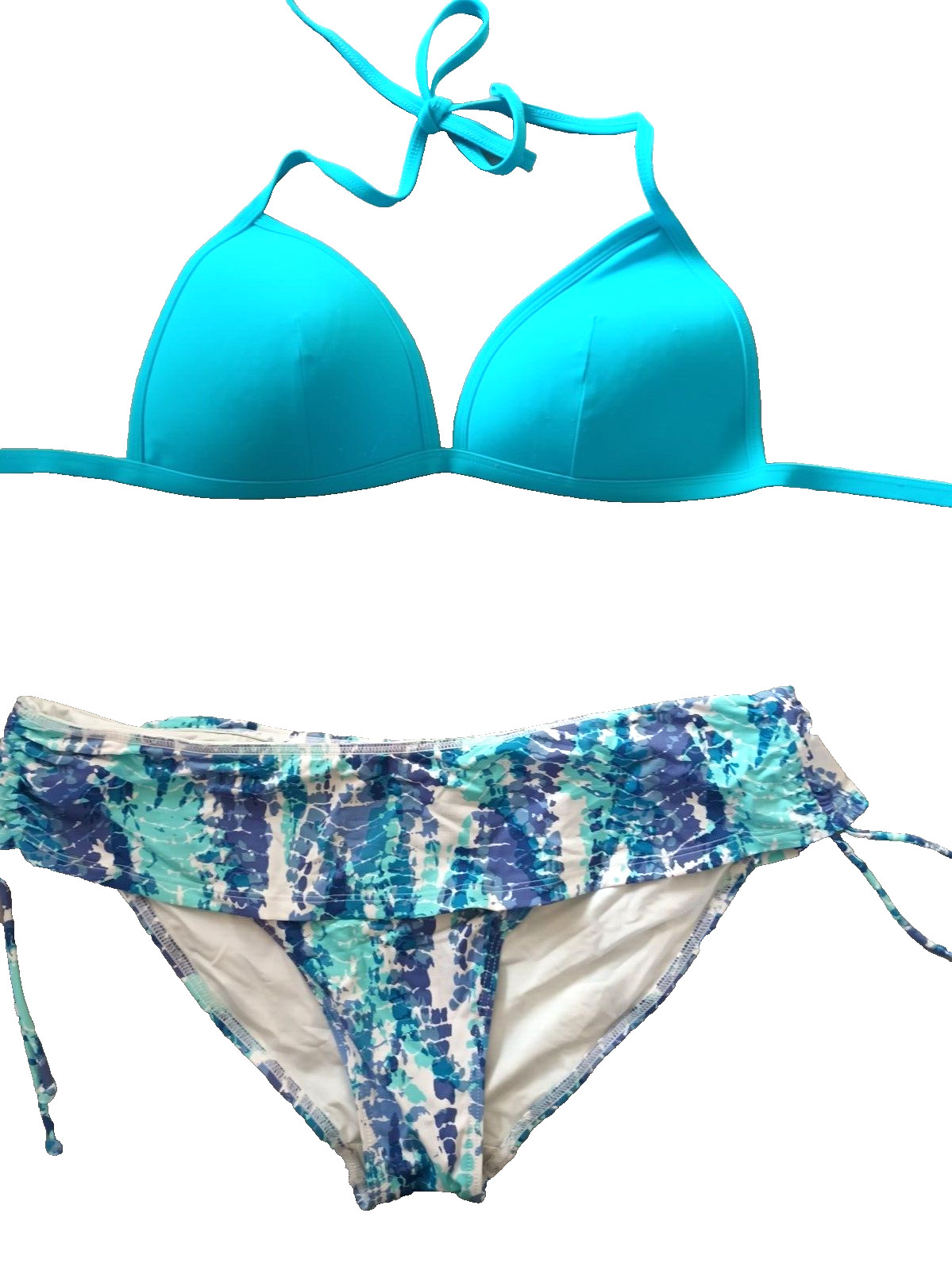 Debenhams/George Blue Mix Padded Triangle Roll Top Halterneck Bikini Set 12/16