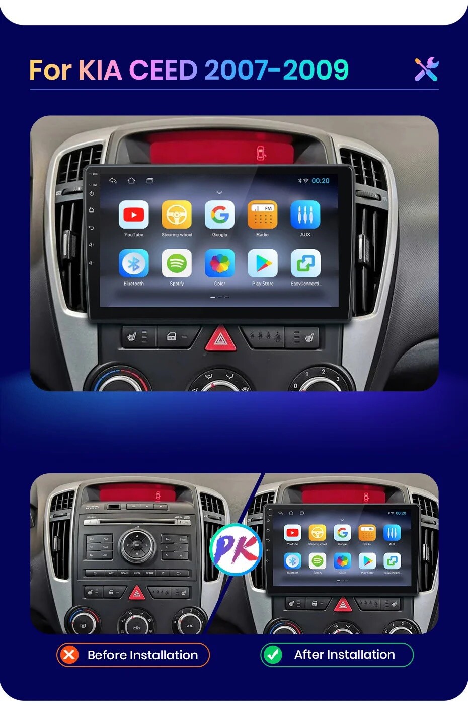 Autoradio GPS Kia Ceed 2007-2009 Carplay Android Auto écran tactile