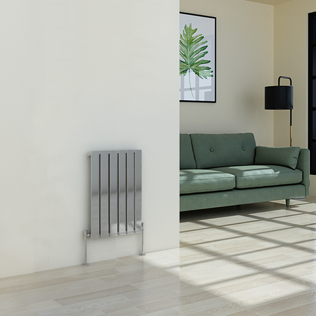 Horizontal Designer Radiator Flat Panel Modern Heating Single Chrome 600 x 410mm