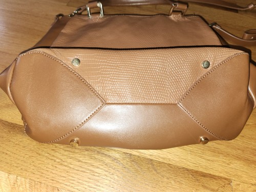 H by Halston Smooth Leather Purse Satchel w/Snake Embossed Flap & Back Brown - Picture 7 of 7
