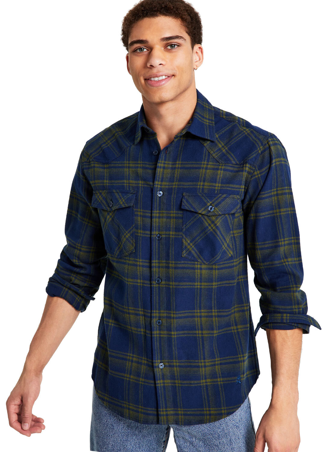 Мужская фланелевая рубашка в клетку обычного покроя Crwth в клетку темно-синего цвета - 225 новозеландских долларов