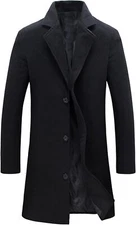 Springrain Men Wool Blend Pea Coat Notched Collar Single Breasted Overcoat
