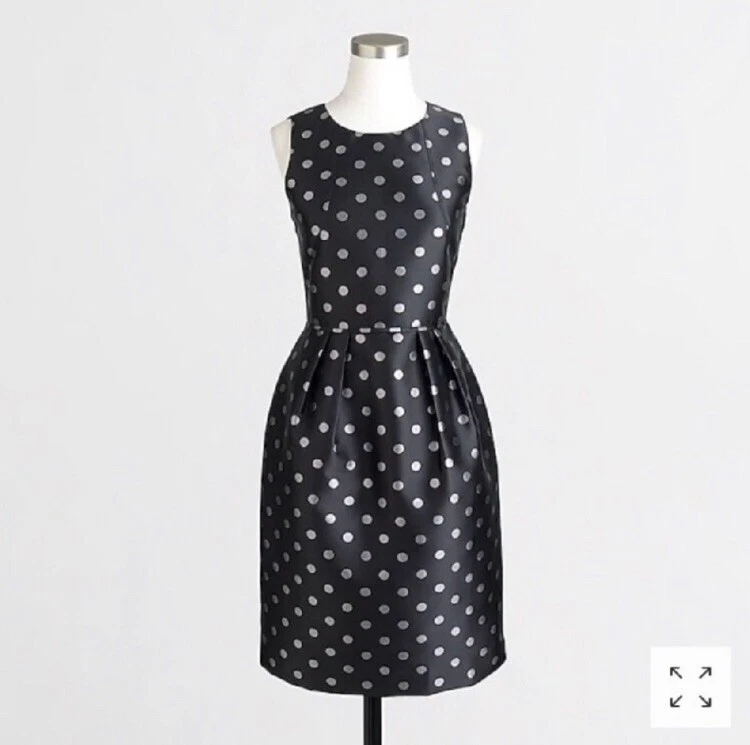 Vestido JCrew l 2 Negro Plata Lunares Funda Movible Retro Pinup Cóctel Fiesta