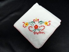Vintage 40s embroidered MOTHER floral Silky Satin Hanky Handkerchief