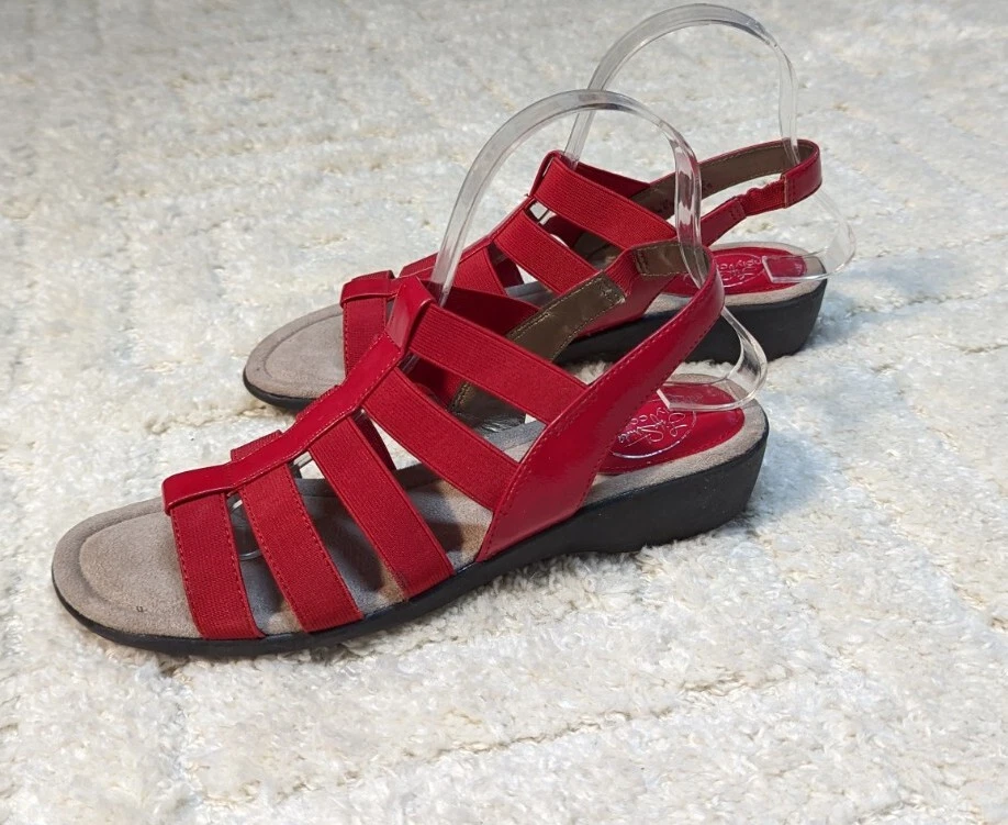 LifeStride Simply Comfort Tania Red Elastic Faux Leather Straps Sandals 8.5M