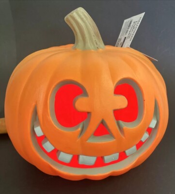 Halloween Pumpkin Light Up Jack O Lantern Vintage Style Plastic