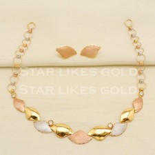 22K Solid Multi Tone Gold Necklace Earring Set Designer Wedding Necklace Sets