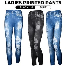 Ladies Skinny Stretch Pants Women Full Length Jegging Printed Jeggings Trouser