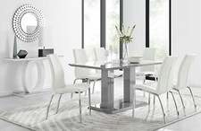 Image of IMPERIA Grey High Gloss Dining Table And 6 Faux Leather and Chrome Dining Chairs