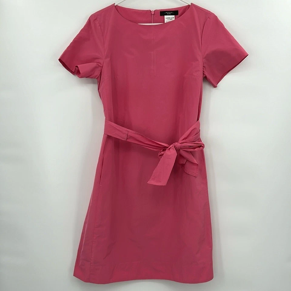 Weekend Max Mara Nicola Shift Dress Size 4 Pink Belted Classic Pockets - Image 3 of 4
