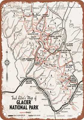 METAL SIGN - 1935 Great Northern Map Glacier National Park - Vintage Rusty Look