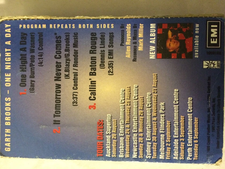 GARTH BROOKS RARE Australian ONE NIGHT A DAY Card Sleeve Cassette Single - Image 2 of 2