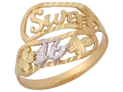 10k or 14k Two-Tone Gold Breathtaking Sweet 16 Floral Ladies