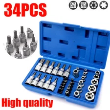 34pcs Torx Star Sockets & Bit Set Male Female E-torx Security Bits 3/8 Drive NEW