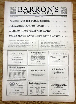 1931 BARRON's newspaper with FINANCIAL CHARTS showing DEPTH of GREAT DEPRESSION