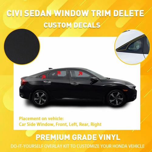 6 Chrome Delete Blackout Window Trim For 2016-2021 Honda Civic Sedan Accessories - Picture 4 of 12