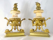 Ancienne Paire de Cassolettes XIXè Style LOUIS XVI Marbre et Bronze Doré 32cm