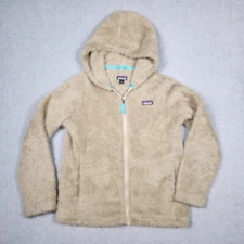 Patagonia Girl's Los Gatos Tuber Tan Fuzzy Fleece Zip Up Hoodie Jacket Sz L