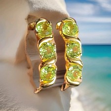 Small Peridot Stone Hoop Earrings Set in 18k Gold over Sterling Silver