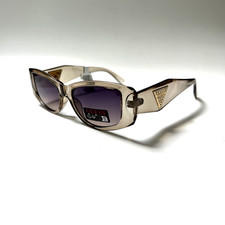 New GUESS Slim Geo Sunglasses GO00086 Acetate Beige Gold Logo Rhinestone