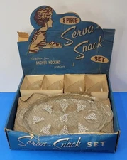Vintage 8-Piece Anchor Hocking Glass Serva-Snack Set Grape Pattern Original Box