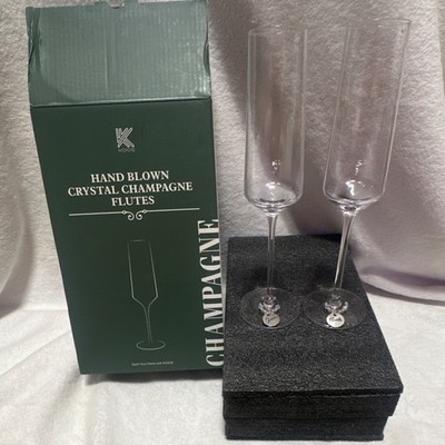 NEW KOIOS Hand Blown Crystal Champagne Glasses Wedding Bride Groom Tag HHCG1200