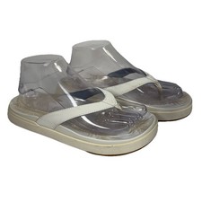 OluKai Nu'a Pio White  Beige Pineapple Print Flip Flap Sandals Women  s Size 8