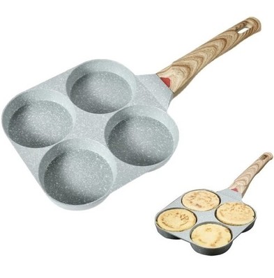 4 Hole Cup Egg Hamburger Pancake Maker Non-Stick Frying Pan with Wooden Handle!