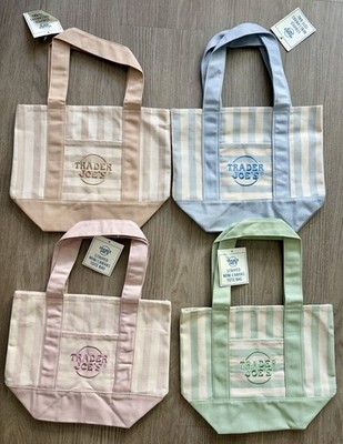 Trader Joe's Striped Pastel Mini Canvas Tote Bags 2026 Limited Edition Set Of 4