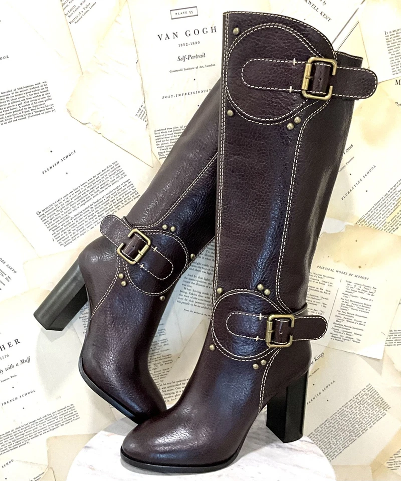 Free People Jeffrey Campbell Tall Boheme Buckle Boot Brown Crinkle Bronze 7 NEW - Image 4 of 4