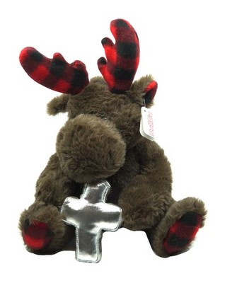 Plaid Brown Moose with Silver Cross Plush DolliBu NEW