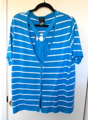 NUEVO GEGRGE. Camisa Jersey Azul y Blanco Rayas Manga Corta Botones Talla 2X - Imagen 1 de 6