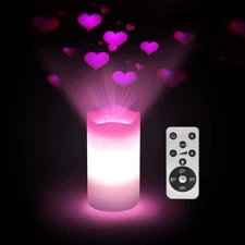 Valentines Day Decorations Flameless Candles with Romantic Pink Heart Projector