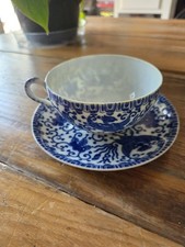 Occupied Japan Blue White Floral Porcelain Tea Cup Saucer Set Vintage