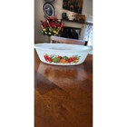 Vintage Glasbake Milk Glass Casserole Dish With Vegetable Pattern