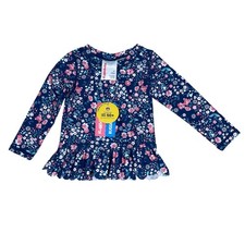 RuffleButts Scalloped Long Sleeve Rash Guard Girls Size 2T Moonlit Meadow UPF 50
