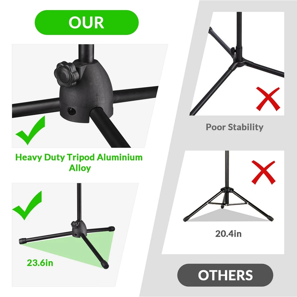 2 Pack Microphone Tripod Stand Rotating Boom Arm Dual Mic Clip Height Adjustable - Image 2 of 4