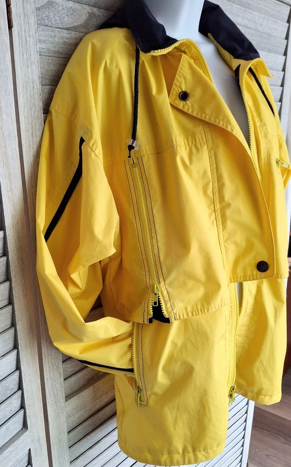 Jaqueta de chuva London Fog feminina X-pequena amarela casaco com capuz bolsos com zíper - Imagem 3 de 4