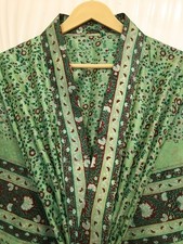 Pure Silk Green  Brown kimono Long Robe Gown Girl's Woman Silk Kimono KMO5442