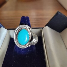 Sterling Silver Navajo Old Pawn Turquoise Ring With Braided Detail size 5.5