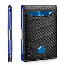 Slim Money Clip Wallets for Men and Teen Boys M, Carbon Black n Blue