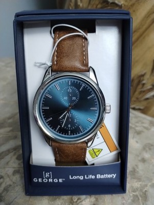 GEORGE Men s Analog Wristwatch With Long Life Battery Brown Two Piece Strap
