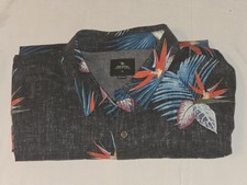 Rip Curl Men's Woven Floral Black Blue Orange Short Sleeve Button-Up Shirt XL